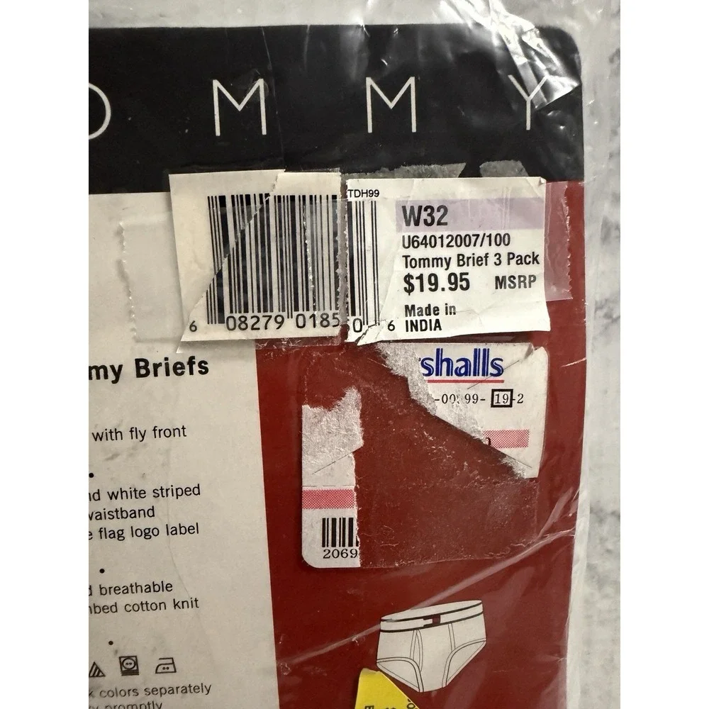 2002 Tommy HILFIGER Briefs Flag Waistband Sz 32 Mid-rise Cotton Vintage 3 Pack